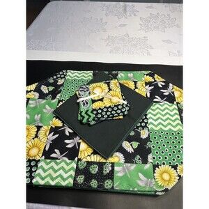 12pc Quilted Yellow Flowers Dragonfly Placemats Napkins Coasters Amish Made New